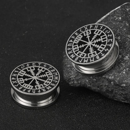 Casvort 2PCS Stainless Steel Ear Gauges – Viking Rune Plugs, Tunnels, Expanders for Piercing Jewelry