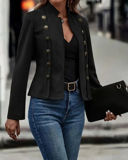 Vintage Women's Black Double-Breasted Jacket Coat – Casual Long-Sleeve Deerskin Fashion for Fall & Winter