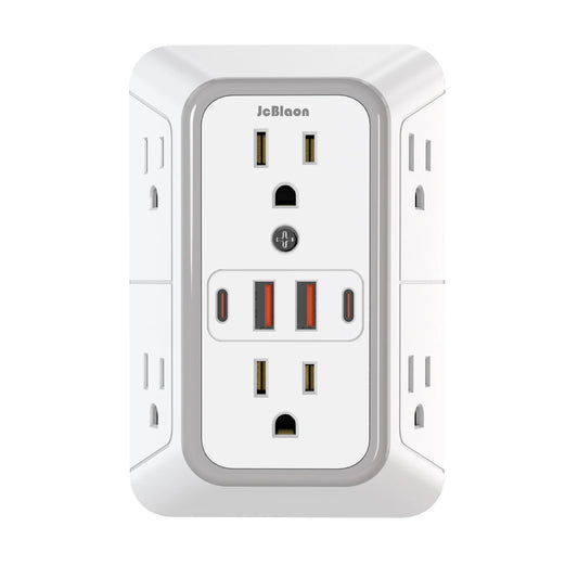 US Plug Power Strip with 6 AC Outlets & 4 USB Ports (2 Type C) - Multi-Socket Wall Adapter with Universal Network Filter for Fast Charging