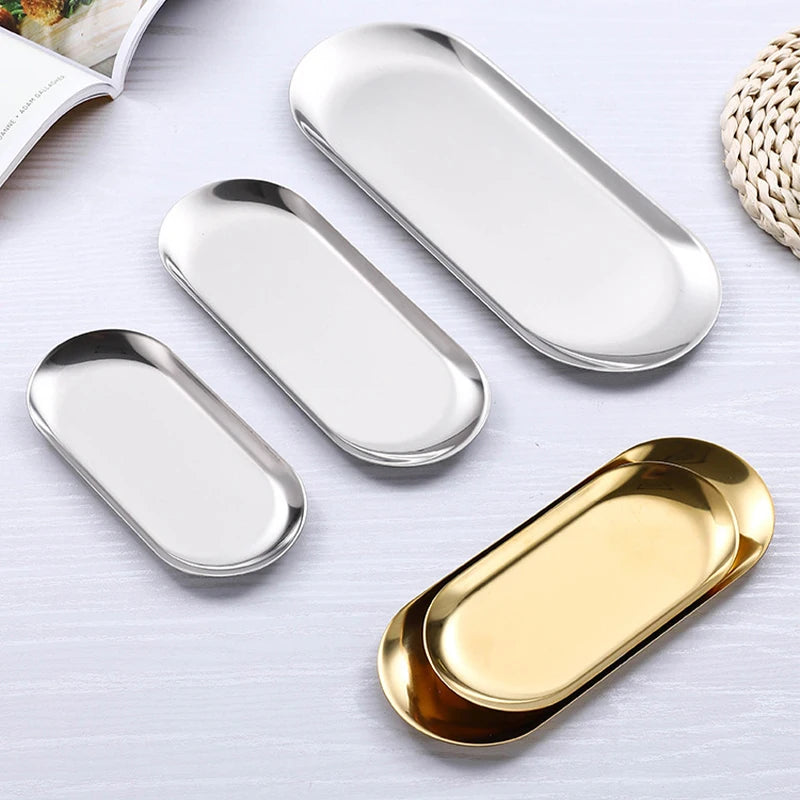Stainless Steel Cosmetic Storage Tray — Nail Art Tools Organizer & Surgical/Dental Plate