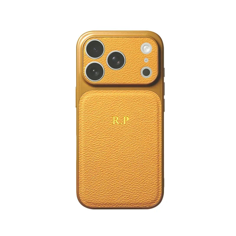 Personalized Initial Leather iPhone Case - Luxury Gold & Silver Monogram Cover with Lens Protection for iPhone 13–17 Series