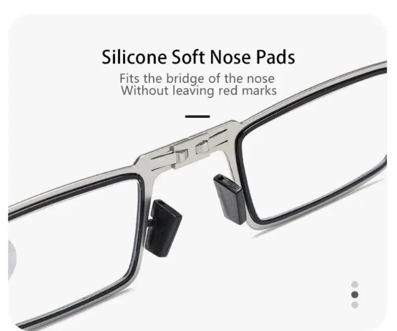 Unisex Folding Reading Glasses – Full Metal Frame, Transparent Lenses, Anti-Blue Light with Case