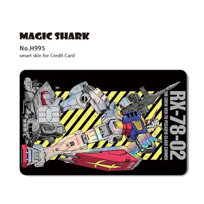 Holographic Robot and Shark Card Stickers - Laser Skin Film Decals for Debit, Credit, and Bank Cards