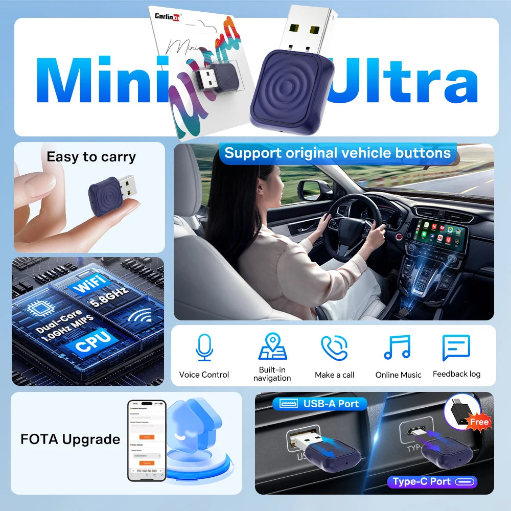 CarlinKit Wireless CarPlay & Android Auto Adapter - OEM Car Upgrade with WiFi & Bluetooth