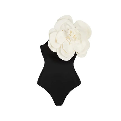 Blue One-Shoulder Ruffle Floral Monokini Swimsuit with Cover Up Sexy One Piece Beach Swimwear for Women Summer