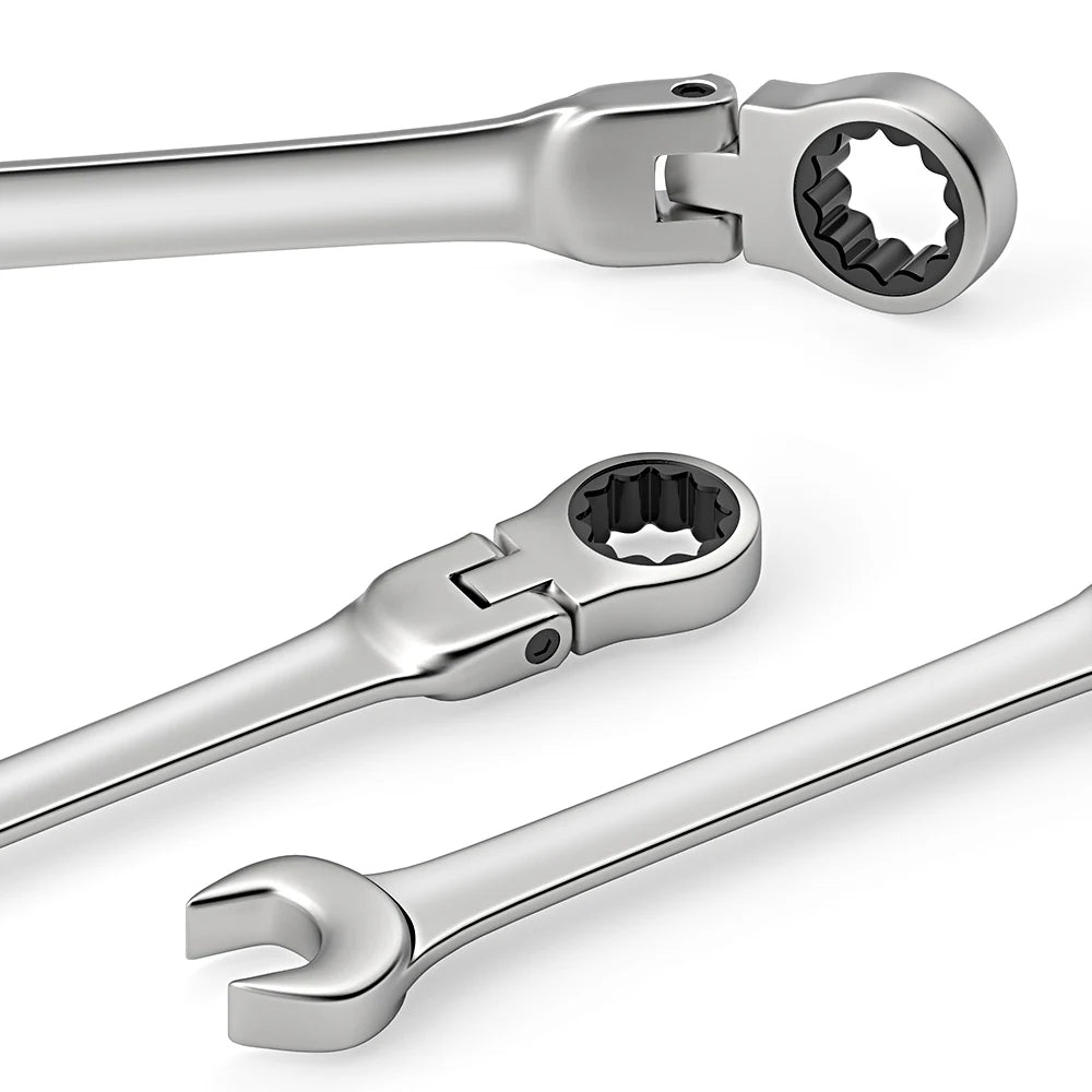 6-22mm Metric Ratcheting Combination Wrench Set – Flex Head Chrome Vanadium Steel Spanners with Carry Bag