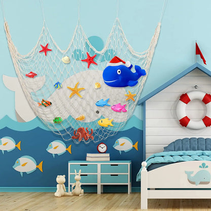 Fishing Net Sea Shell Starfish Hanging Home Wall Decor - Nautical Ocean Theme Home Decor for Kids Under The Sea Birthday Party