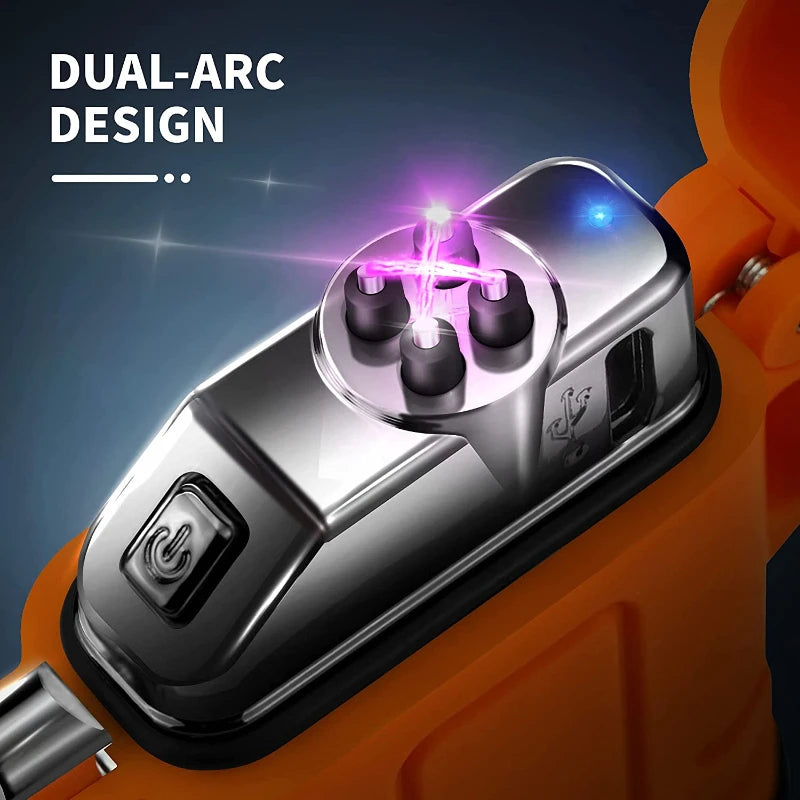 Waterproof USB Rechargeable Double Arc Plasma Lighter – Windproof Flameless Lighter for Outdoor Camping & Smoking Accessories