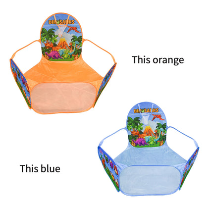 Cartoon Dinosaur Ball Pool Tent – Blue & Orange Foldable Indoor/Outdoor Play Tent for Kids (Balls Not Included)