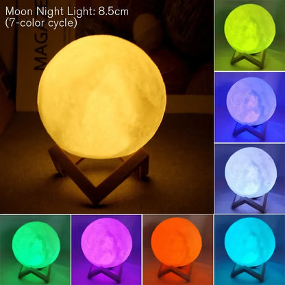 8cm Moon Lamp LED Night Light – Battery Powered with Stand, Starry Bedroom Decor and Kids Gift