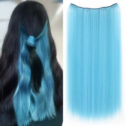 22-Inch Colorful Straight Clip-In Hair Extensions - Long Heat-Resistant Synthetic Hairpiece for Women