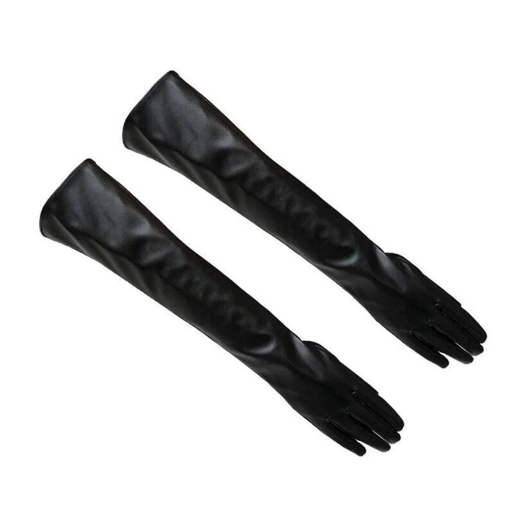 Fashion Women’s Long Leather Gloves – Warm Winter Elbow-Length Soft Lined Evening Party Gloves High Quality Stylish Handwear
