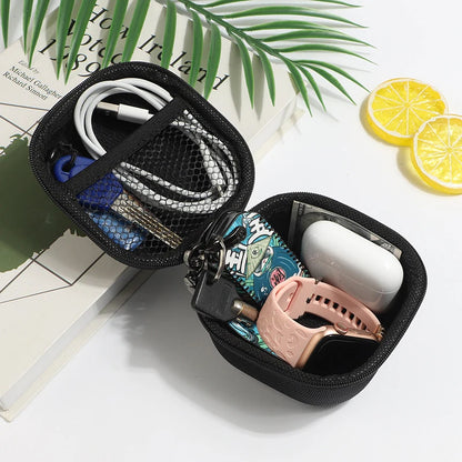 Portable Mini 3C Hard Shell Storage Bag - Artificial Leather Organizer for Earphones, Chargers, Data Cables, and U Disks