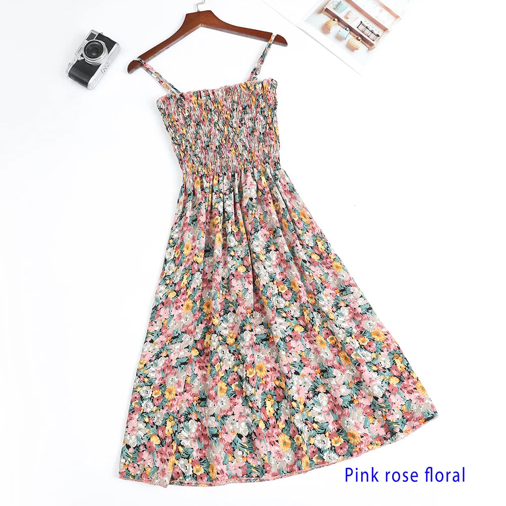 Women’s Summer Mini Dress – Casual Sleeveless Spaghetti Strap Chiffon Dress with Elastic High Waist