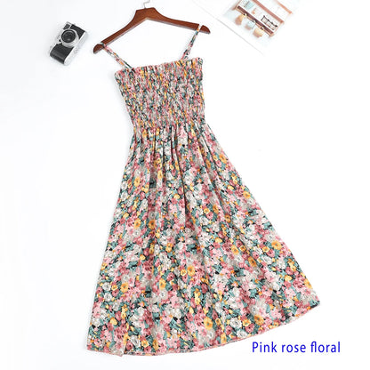 Women’s Summer Mini Dress – Casual Sleeveless Spaghetti Strap Chiffon Dress with Elastic High Waist