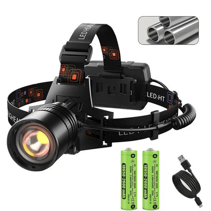 Powerful Rechargeable LED Headlamp – High Lumen Zoomable Telescopic Headlight, Waterproof Outdoor Work Head Torch with Adjustable Beam for Camping & Night Use