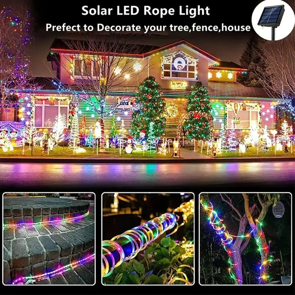 Outdoor Solar Tube Rope LED Lights: Waterproof Christmas Decoration for Garden & Wedding