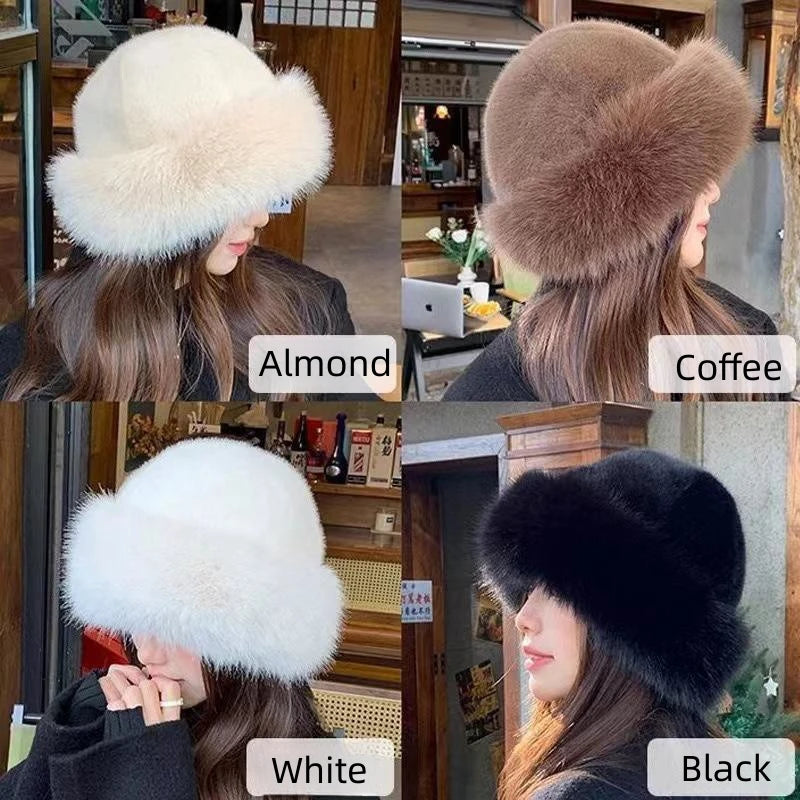 2024 New Women's Fashion Fur Cap - Brimless Plush Mongolian Hat for Autumn and Winter, Fluffy Warm Skiing and Riding Accessories