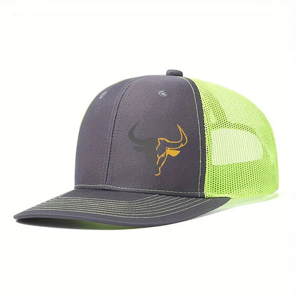 Bull Head Print Mesh Trucker Cap - Breathable Outdoor Baseball Hat for Men & Women Fishing Sports Style