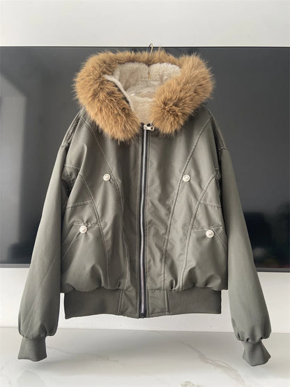 ZAROY Y2K Fur Collar Hooded Parka – Thick Padded Gothic Winter Jacket Streetwear for Men & Women