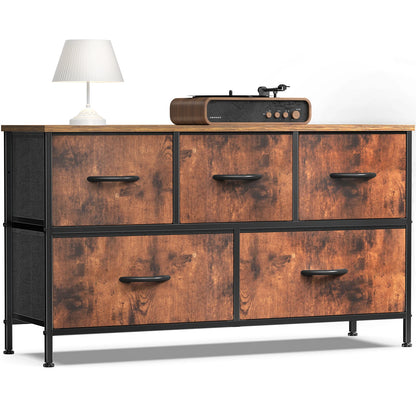 Living Room Display Cabinet – 5 Fabric Drawers with Steel Frame, Wardrobe Closet for Clothes Storage & Dresser
