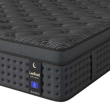 LayRoad Memory Foam Spring Mattress - Medium Firm Pressure Relief Mattress in a Box for Single, Double, Queen & King Beds