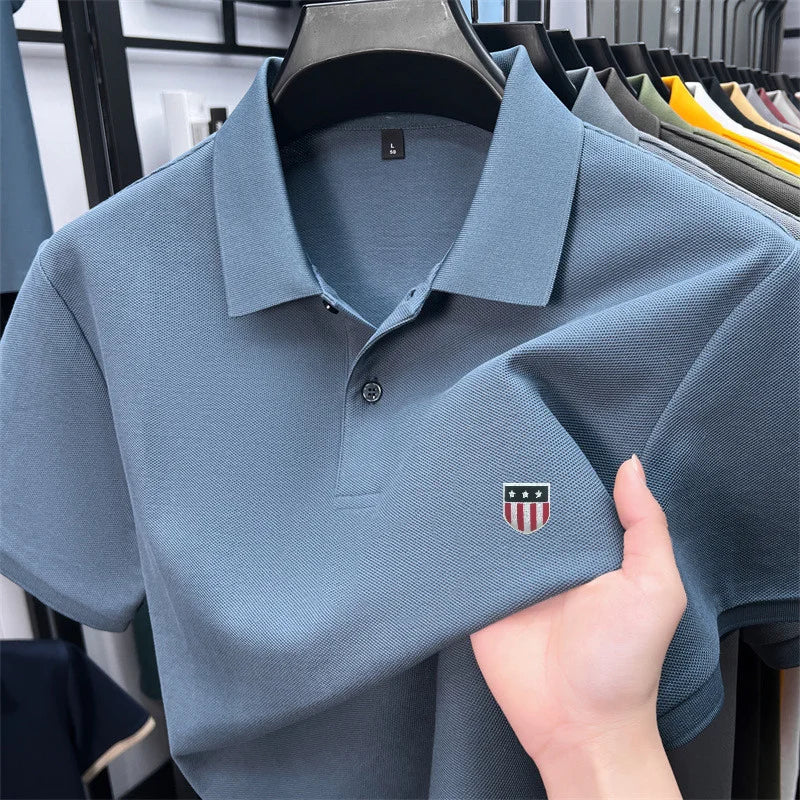 Men's Luxury Cotton Polo Shirt - 100% Cotton Short Sleeve Business Casual Summer Top