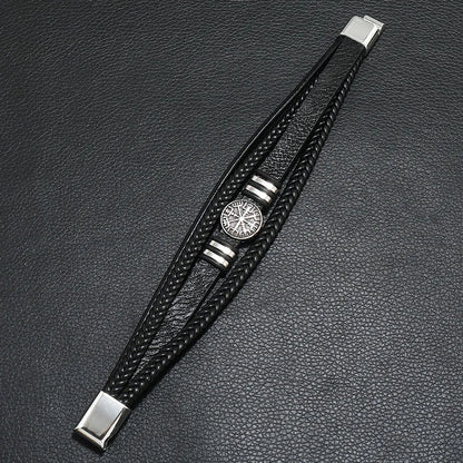 Fashion Men’s Multi-Layer Braided Leather Bracelet – Scripture, Compass & Evil Eye Design