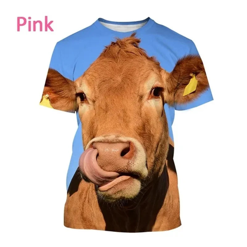 3D Cow Graphic T-Shirt - Funny Retro Unisex Summer Streetwear Tee