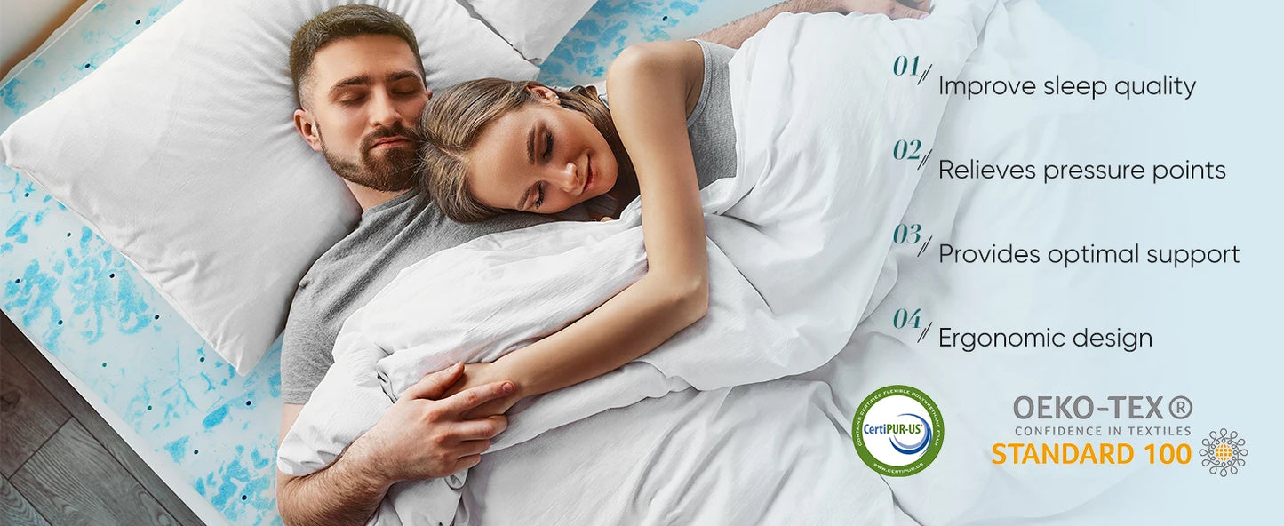 2-3 Inch Gel Memory Foam Mattress Topper - Full Size Cooling, Soft, and Breathable Bed Topper for School Bedroom