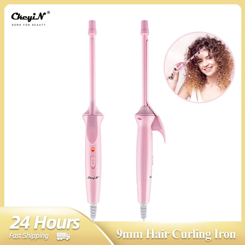 Style with Precision: CkeyiN Mini 9mm Hair Curling Iron - Professional Ceramic Electric Curler Wand for Salon-Quality Curls