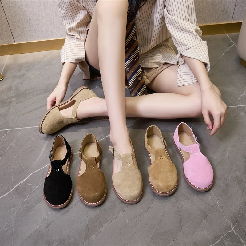 AIYUQI Women’s Retro Leather Sandals 2024 — Flat Sole Hollow Roman Style Summer Shoes