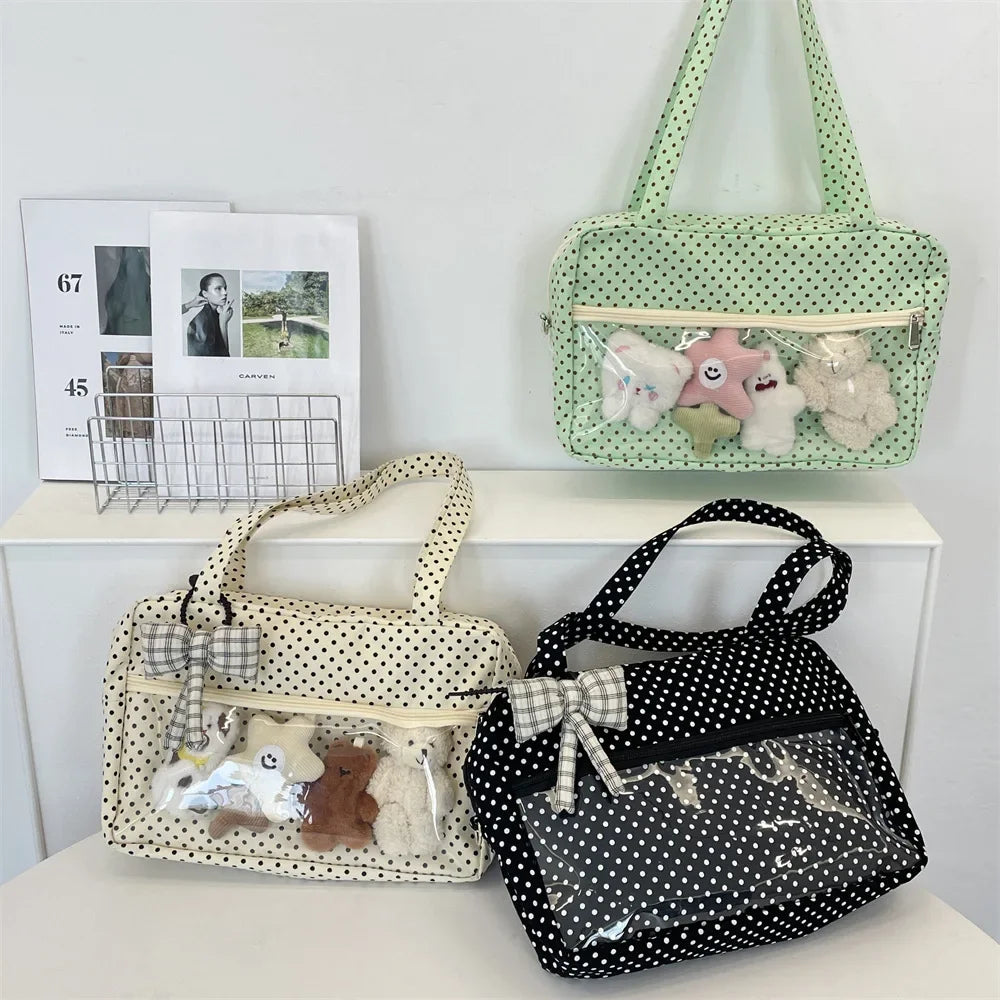 Y2K Anime Ita Shoulder Bag - Transparent Polka Dot Tote with Large Capacity DIY Display