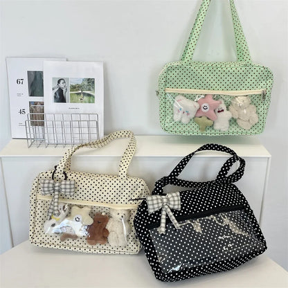 Y2K Anime Ita Shoulder Bag - Transparent Polka Dot Tote with Large Capacity DIY Display