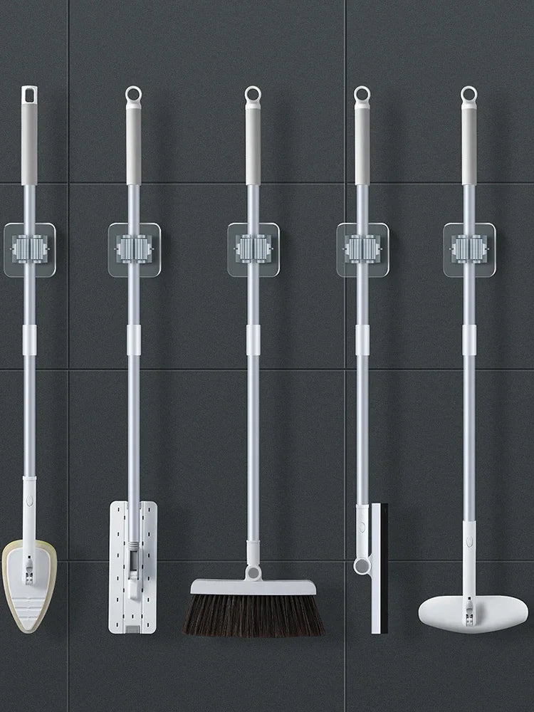 Mop Storage Rack — Wall-Mounted Suction Mop & Broom Holder, Traceless Waterproof Hanging Clip for Bathroom