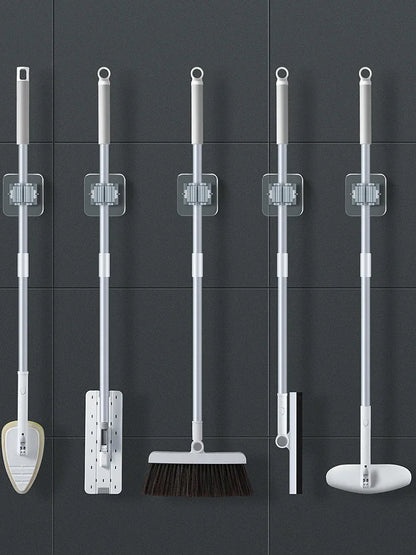 Mop Storage Rack — Wall-Mounted Suction Mop & Broom Holder, Traceless Waterproof Hanging Clip for Bathroom