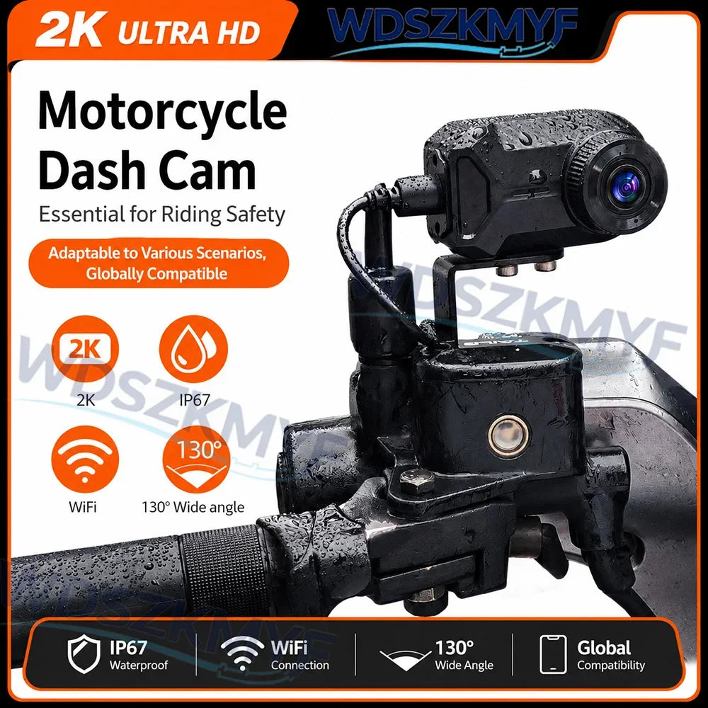 2K HD Motorcycle Dash Camera - WiFi DVR with IP65 Waterproof 130° Wide Angle & Loop Recording for Outdoor Riding