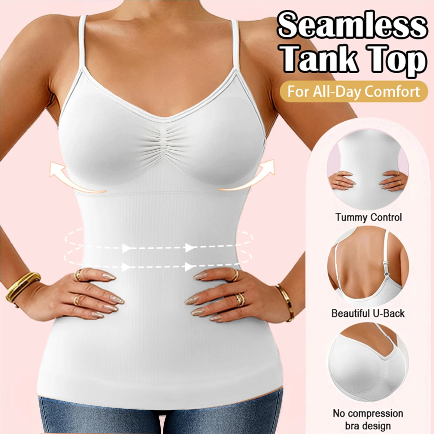 Women’s Camisole Shapewear Tank Top with Built-In Bra – Breathable Tummy Control Slimming Body Shaper Vest Corset Cami