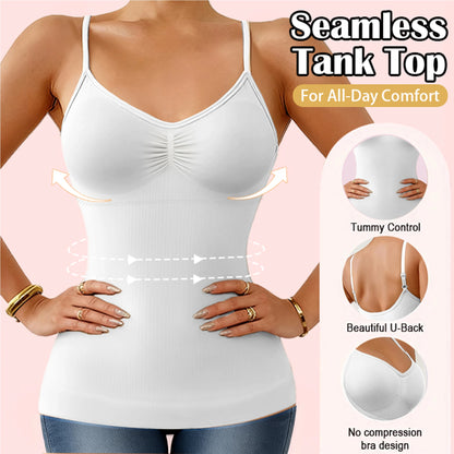 Women’s Camisole Shapewear Tank Top with Built-In Bra – Breathable Tummy Control Slimming Body Shaper Vest Corset Cami