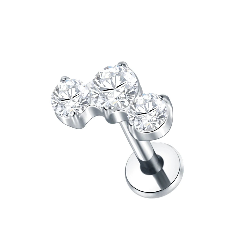 Titanium CZ Tragus & Helix Stud – Internally Threaded Labret Lip Ring Piercing Earring (1PC)