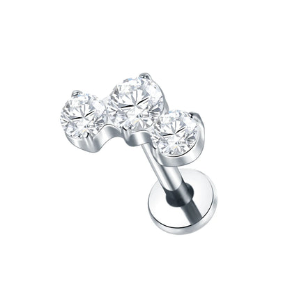 Titanium CZ Tragus & Helix Stud – Internally Threaded Labret Lip Ring Piercing Earring (1PC)