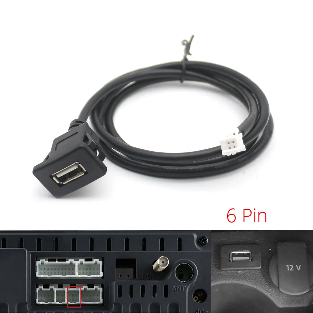 Dual USB Dashboard Mount Panel Extension Cable – 4/6 Pin Shielded Adapter for Car, Truck, Boat, Motorcycle, Android Head Unit