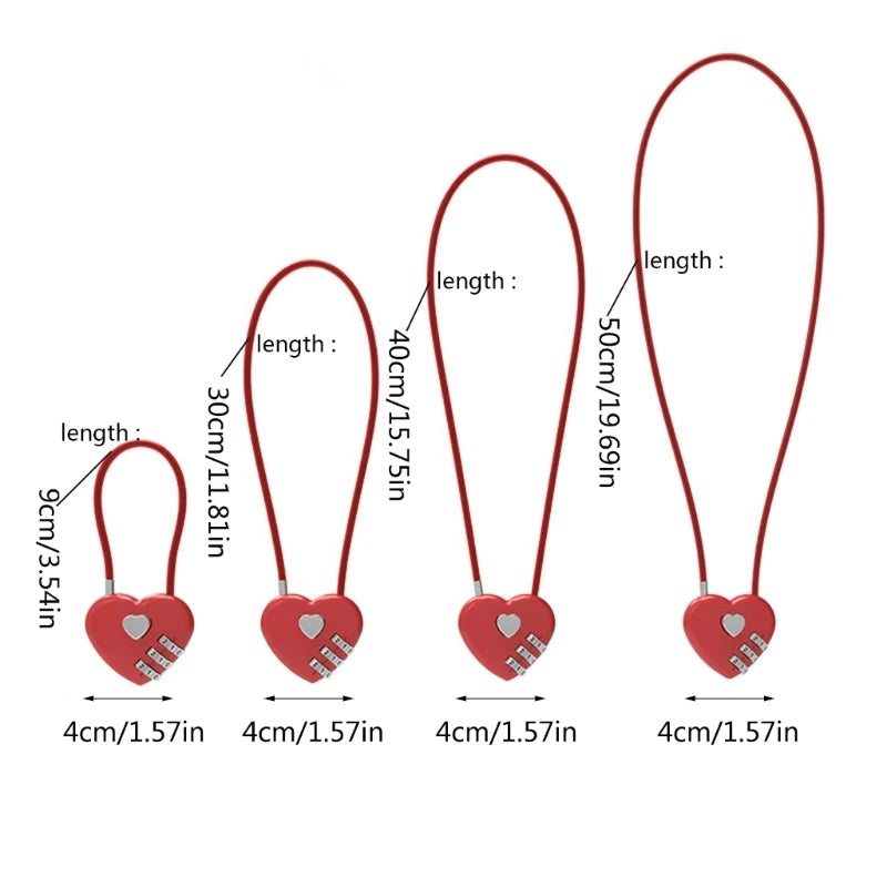 Love-Shaped Heart Code Padlock – Wedding Gift with Password Lock, Long Wire Rope for Trolley Case & Security