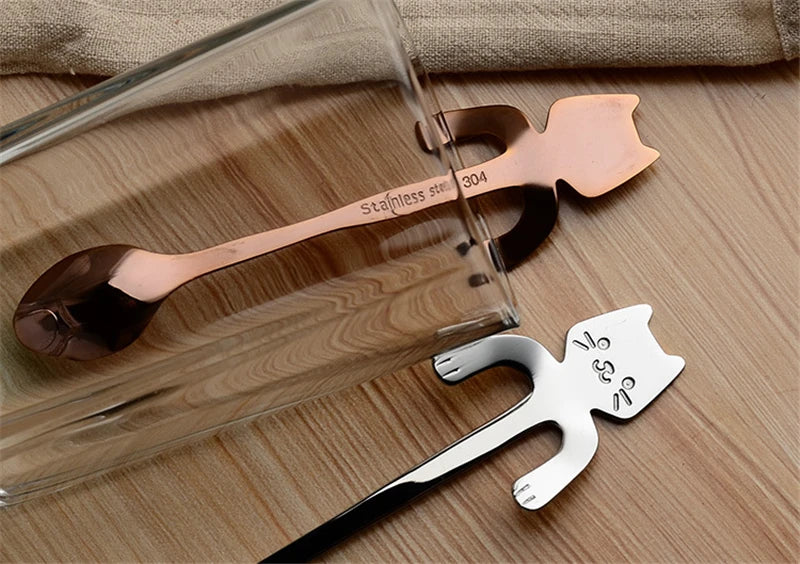 Stainless Steel Cat-Shaped Coffee Spoon – Cute Teaspoon Dessert & Ice Cream Mini Scoop for Kitchen Tableware