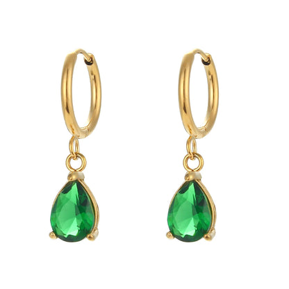 E.B.belle 3A Zircon Waterdrop Small Hoop Earrings for Women – Luxury Colorful Crystal Huggie Charm Jewelry Gift