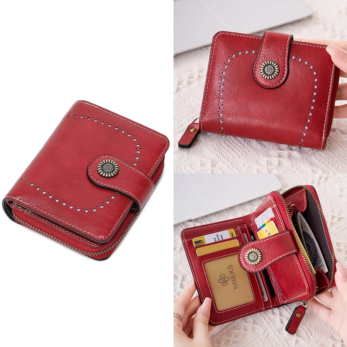 Retro Hollow-Out Short Purse for Women – Multi-Card Zipper Wallet, European & American Fashion Design