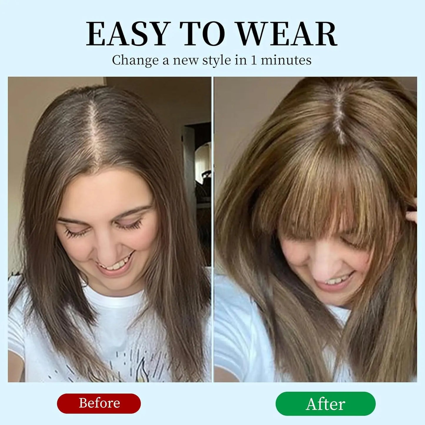 12 Inch Real Human Hair Topper with Bangs – Ombre Light Brown Silk Lace Base, 3-Clip Hair Extension for Women