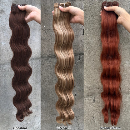 Highlight Gold Bio Body Wave Hair Weave Bundles – 26"/30" Synthetic High Temperature Soft, Natural Human-Like Fiber Hair Extensions
