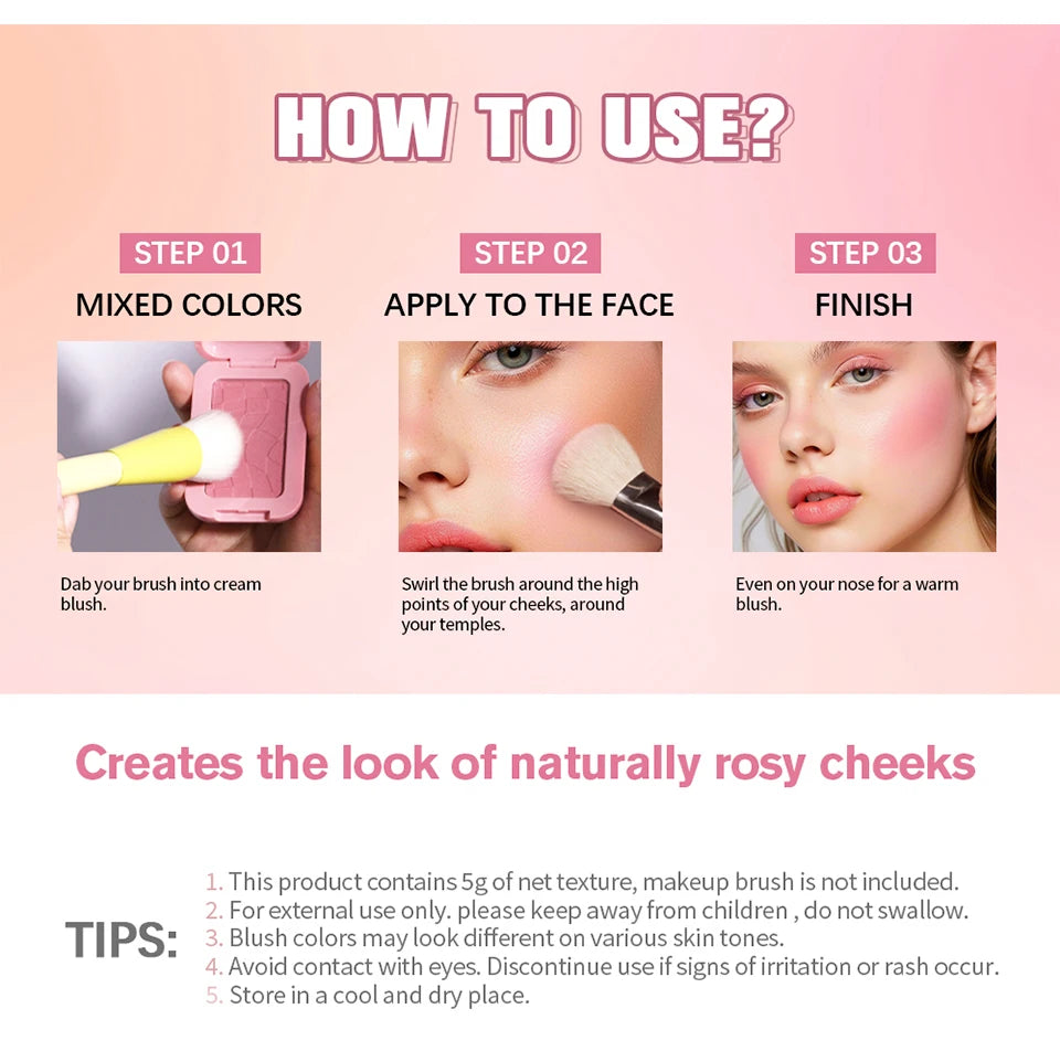 Professional Makeup Powder Blush - 12HR Wear, Vegan Formula, Pink Cream Blusher Palette for Face Cosmetics