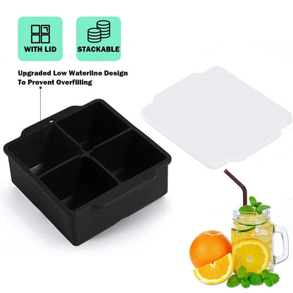 Silicone Large Ice Cube Molds – 2-Inch Big Ice Trays with Removable Lid, BPA-Free, Flexible & Stackable